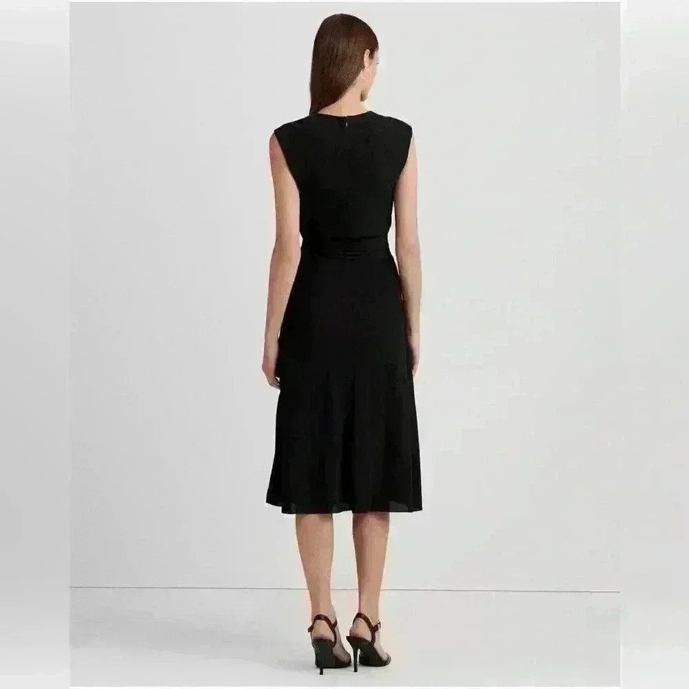 NWT Lauren Ralph Lauren Bubble Crepe Cap-Sleeve Dress Black Size 4 - Picture 2 of 9